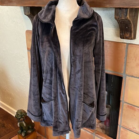 Eileen West Charcoal Grey Lux Velour Short Bed Jacket, S/M! - Picture 2 of 12